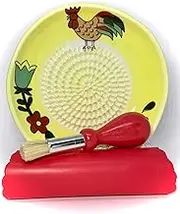 All-in-one 4 pcs Set, Premium Ceramic Garlic Grater Set - Hand-Made, Rooster Design Grater Plate w/Garlic Peeler, Gathering Brush, Display Stand, It's also grating Turmeric, Ginger, and more,