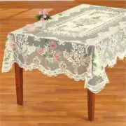 Elegant Floral Valentine's Day Pink Roses Lace Polyester Rectangle Tablecloth
