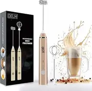DELM Rechargeable Milk Frother Handheld Foam Maker with Stainless Whisk for Cappuccino, Latte, Bulletproof Coffee, Keto Diet, Protein Powder, Matcha (Beige)