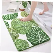 Green Leaves Bath Mat, Non Slip Large Plant Monstera Leaf Bath Rug Absorbent