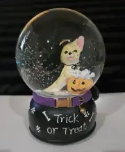 Martha Stewart Musical Globe Dog Witch w Pumpkin Trick or Treat Ding Dong Corgi