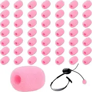 JiaUfmi 50 Pack Lapel Headset Microphone Windscreen, Pink Microphone Sponge Foam Cover Mini Size Lavalier Microphone Windscreen for Variety of Headset Microphone