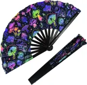 Rave Folding Fan,Large Rave Clack Folding Hand Fan UV Glow Rave Fan Festival Han