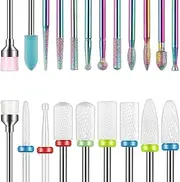Depvko 21pcs Nail Drill Bits Sets, 3/32 Inch Diamond Cuticle Electric Nail File and Ceramic Acrylic Gel Nail Bit Kit, Acrylic Nail Art Tools, Carbide Remover Bits for Manicure Pedicure, Home Salon