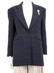 Navy Wool Checkered Blazer