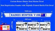 2X 150mm Boat Rego Stickers + Printed Marlin Stickers + Haines Hunter Boat Decal