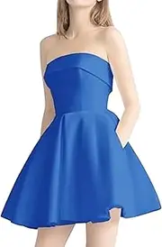[Generic] Women Strapless Short Prom Dress A Line Cocktail Evening Gown with Pocket Sleeveless Wedding Guest Mini Frock