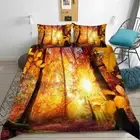 Red Sun In Maple Trees 3D Quilt Duvet Doona Cover Set Pillow case Print