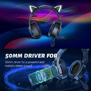 Onikuma K9 / X10 / X11 貓耳耳機可愛粉色立體聲低音有線 PC 遊戲耳機帶麥克風 Led 燈適用於