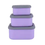 Purple 3-Piece Stackable Silicone Food Storage Container Set - Microwave Safe Lunch Boxes (300/700/1300ml)