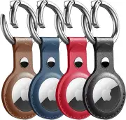 Air Tag Holder Leather Apple Airtags Tracker Case Keychain W/ Key Ring 4 Pack
