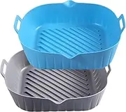 Air Fryer Liners Silicone Baking Tray, 2 Pcs Reusable Air Fryer Silicone Liners Square, Food Safe Air Fryers Oven Accessories, Replacement Parchment Paper Liners, Cooking Guide Cheat Sheet