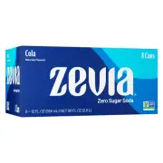 Zevia Zero Sugar Soda, Cola, 12 Oz Cans (8-Pack) – Naturally Sweetened, Zero Cal