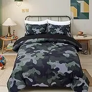 Holawakaka Twin Size Camouflage Bedding Comforter Set with Sheets,Boys Girls Men Camo Bed in A Bag 5 Pieces,Kids Teens Dorm Bed Sets Neutral Farmhouse Lodge Cabin Army Bedspread (Dark Green,Twin)