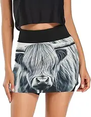 [RPLIFE] Highland Cattle Highland Cow Gray Golf Skirt, Womens Athletic Skorts, High Waisted Skirts for Women Tummy Control