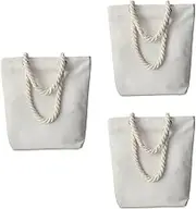 Canvas Beach Tote Bags with Fancy Rope Handles, Reusable Grocery Shopping Bag for Travel, Picnics, Daily Use Pack of 3 Bags