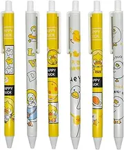 Lopenle 12 PCS Little Yellow Duck Pens Happy Lovely Duck Retractable Gel Pens Novelty Animal Rollerball Pen Black Ink For School Supplies Office Party Birthday