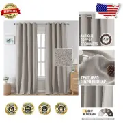 Grommet Top 96" Linen Blackout Curtains - Noise Reducing & Thermal Insulated