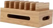 Wood Cell Phone Dock, Multi Device Desktop Dock Station, Portable Tablet Computer Organizer Storage Box, Wood Device Charging Dock for Cell Phone, Tablet Home Office