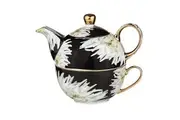 3pc Ashdene Dark Florals White Dahlia Tea For One 280ml Pot 220ml Cup w Infuser