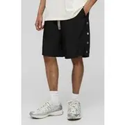 Mens Black Elasticated Waist Relaxed Fit Nylon Popper Detail Shorts