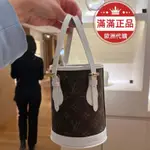 满满正品 【免運】LV M81489路易威登NANO BUCKET 老花 白色 手提 斜背包 水桶包手機包二手