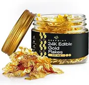 BeePoint 50mg Genuine Edible Gold Flakes for Cake Decoration Gold Edible Flakes for Cupcakes, Chocolate, Steak, Drink, Baking & Cooking Edible Gold foil Sheets, Edible Leaves for Sweets