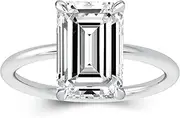 [Effinny] 3.5ct Solitaire Elongated Emerald Cut Engagement Ring for Women,Sterling Silver Simulated Diamond Promise Ring