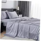Silk Sheets - 100% Luxury Satin Bed Sheets Set - 4pc Cooling Sheets Queen Gray