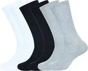 [AJ DEZINES] Cotton Cushion Crew Socks for Women Pack of 3 Pairs, 1 White, 1 Black, 1 Grey