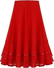 [Miutii] Kids Girls Ballroom Dance Skirt Mesh Swing Latin Rumba Samba Salsa Belly Cha Cha Flamenco Dance Skirts Dancewear