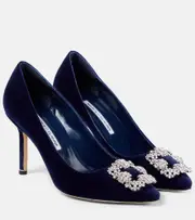 [Manolo Blahnik] Manolo Blahnik Hangisi 90 embellished velvet pumps AU 9 blue