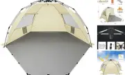 X-Large 4 Person Beach Tent Sun Shelter - Portable Sun Shade Instant Khaki