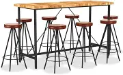 Bar Table and Chairs, Pub Table and Chairs Sef of 9, Breakfast Table Set, Bar Height Table for Kitchen Living Room, 9-Piece Small Bar Table Set, Solid Acacia Wood. Genuine Leather & Canvas