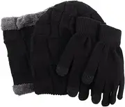 [SHERCHPRY] Design Men's Warm Beanie Hat Knitted Scarf and Gloves Set Outfit Black