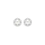 Silver F/w Pearl & Cz Frame Studs in White