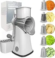 Rotary Cheese Grater with Handle, Hand Crank Cheese Shredder Kitchen Mandoline Vegetable Slicer with 5 Interchangeable Blades, Easy to Clean Rotary Grater for for Cheese Potato Nuts Chocolate