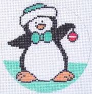 Penguin with Ornament Christmas Ornament Hand Painted Needlepoint Canvas