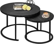 Round Nesting Coffee Set, Stackable Modern Accent Cocktail Table for Living Room Office Balcony,Nesting Tables 2 Piece with Solid Metal Frame and Easy Assembly (Black)