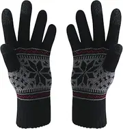 [VENI MASEE] Winter Touch Screen Gloves Snow Flower Printing Keep Warm for Women and Men
