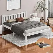 ALFORDSON Double Size Wooden Bed Frame Base Cambrie Series with Headboard, Slatted Design with Solid Pine Wood Construction for Home Bedroom, Modern Scandinavian Style, White Color