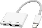 USB-C to 3.5mm Headphone Splitter(3in1) Type C AUX Jack Dongle Apple iPhone15 Pro Max Plus Ipad Pro Air Mini DAC Audio Cord Charger Adapter Compatible for Samsung LG CJJ-AU