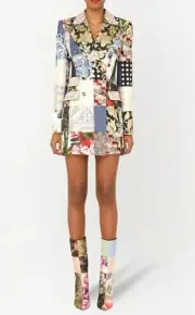 DOLCE & GABBANA Jacket Gold Black Patchwork Floral Blazer Coat Top 38IT UK6 XS