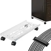 Niciksty Mobile CPU Stand for PC with Self-Adhesive Cable Management Clips, Adjustable Computer Tower Stand with 4 Wheels, CPU Trolley Under Desk - White