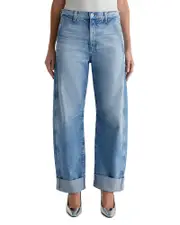 Ag High Rise Cuffed Barrel Leg Jeans in Santorini