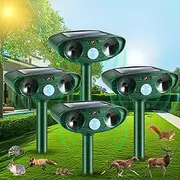 4 Pack Solar Ultrasonic Animal Repeller Outdoor Deer Repellent Devices Waterproof with Motion Sensor,Effective Animal Deterrent to Scare Cat Dog Squirrel Rabbit Raccoon Skunk Repellent for Yard Garden