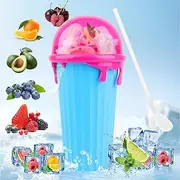 RISVOWO Slushy Cup, Slush Cup with Straw Spoon, 500 ml Silicone Slushy Maker Cup, Portable Slush Machine for Family Parties, Outdoor Parties, Bars etc (Blue)