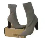 Boohoo Heide Grey Pointy Toe Cylinder Heel Back Zip Sock Boot Sz 7