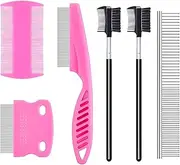 6Pcs Pet Combs for Remove Knots, Fluff and Dirt Dog Eye Comb for Removing Eye Mucus and Crust Dog Flea Fine Combs for Grooming Matting(Pink)