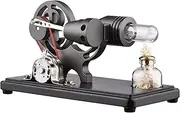 Bisofice Hot Air Stirling Engine Electricity Generator Motor Model with LED Light Dollar Flywheel Design Science Experiment with Beech Base DIY Education Toy for Adults Kids School Office Decor